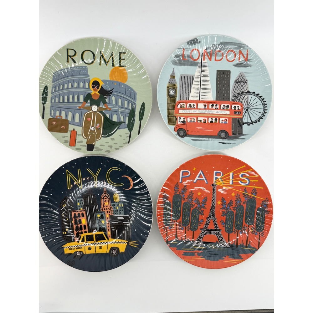 Rifle Paper Co. Ceramic City Dessert
Plates Set of 4 London NYC Paris
Rome